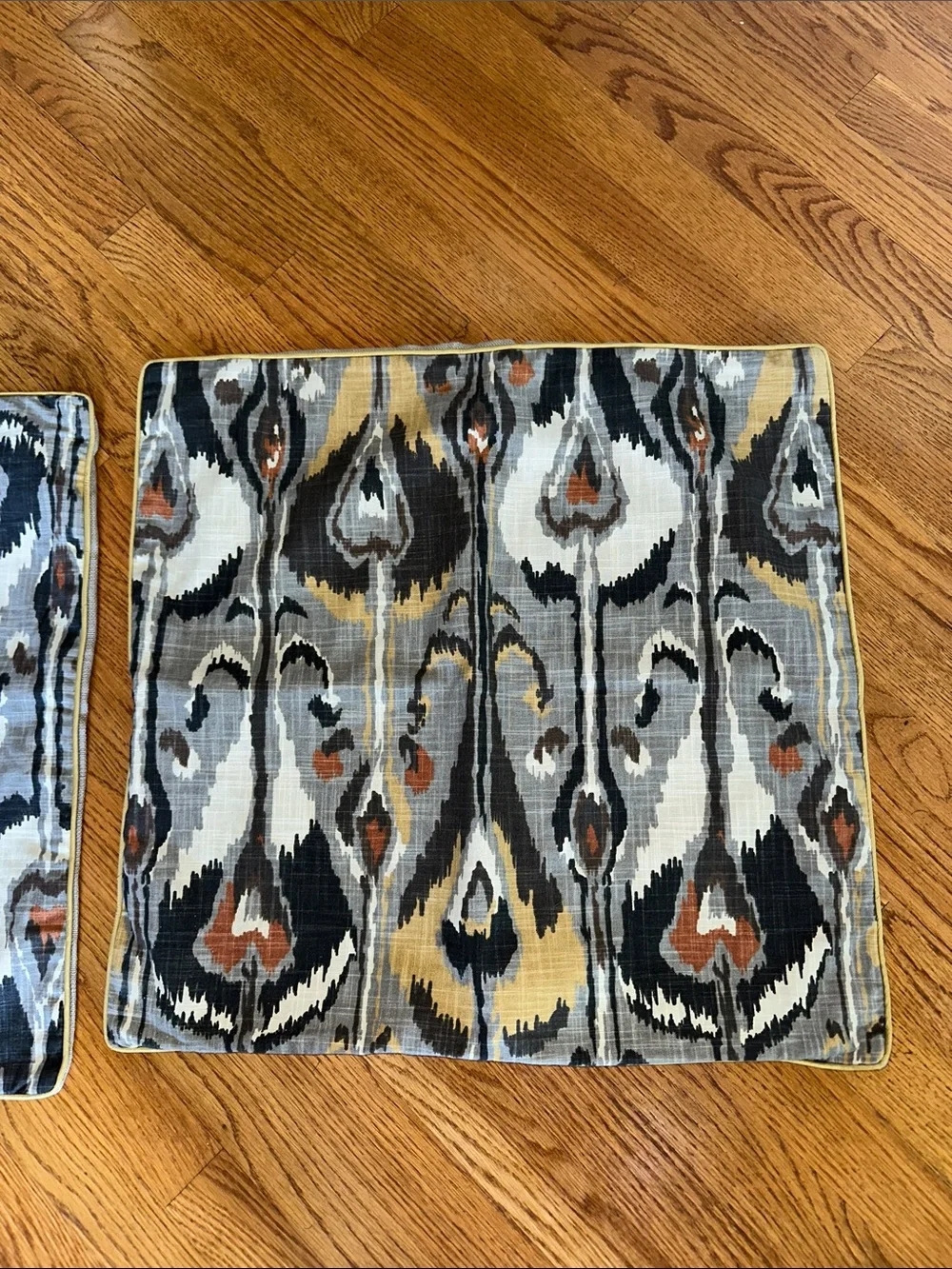 Robert Allen Ikat-Pattern 2 Accent Pillow Covers in Gray, Black & Gold Tones